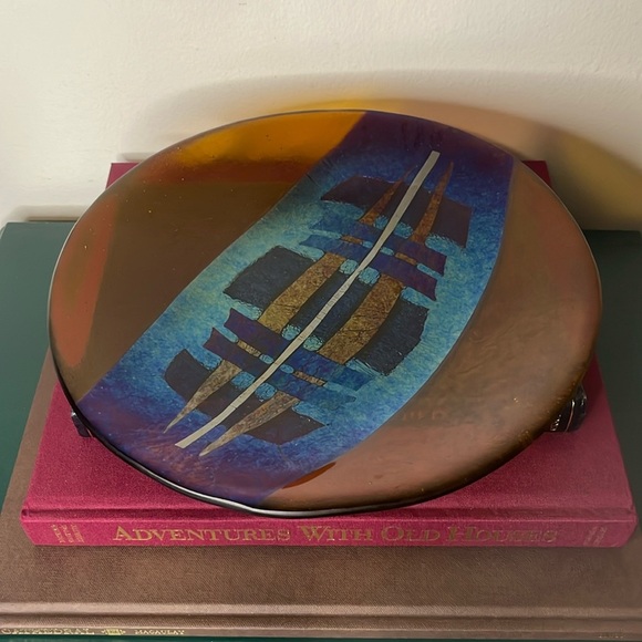Lynn Latimer Color Changing Iridescent Dichroic Geometric Pattern Plate 10.25'' - Picture 1 of 8